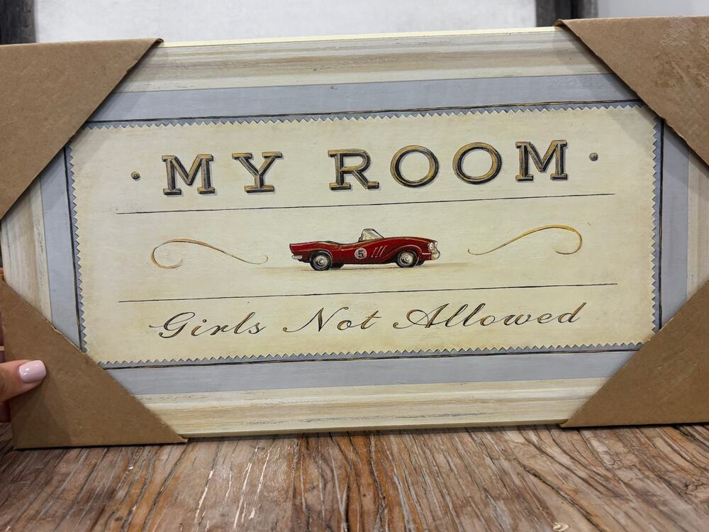 Art in Motion- Angela Staehling 16 x 9 plaque My Room Girls Not Allowed NWT
